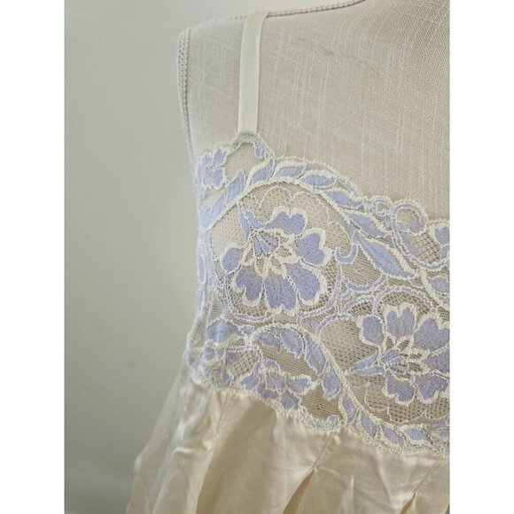 Saks Fifth Avenue Silk Lace Satin Chemise Nighty Blue Cream Vintage Slip Dress M - Picture 4 of 8